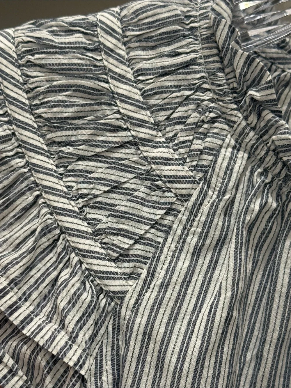 J. Crew Blue Stripe Ruffle Sleeve Top
